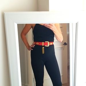 Beautiful vintage Escada red suede gold rassle embellished belt size 36